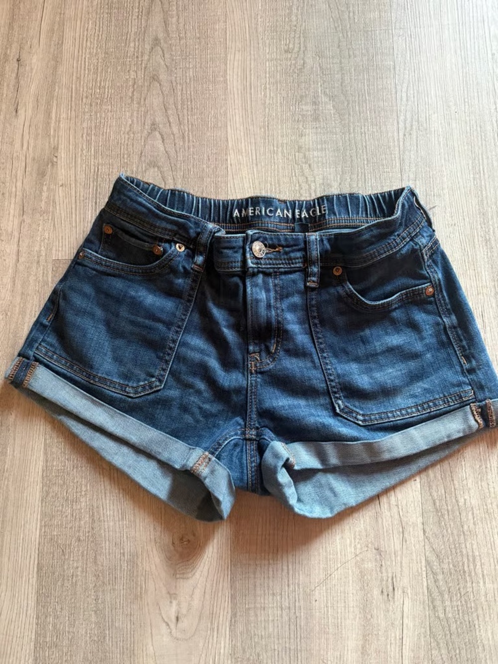 American Eagle Outfitters Dark Blue Denim Roll-Cuff Women's Shorts